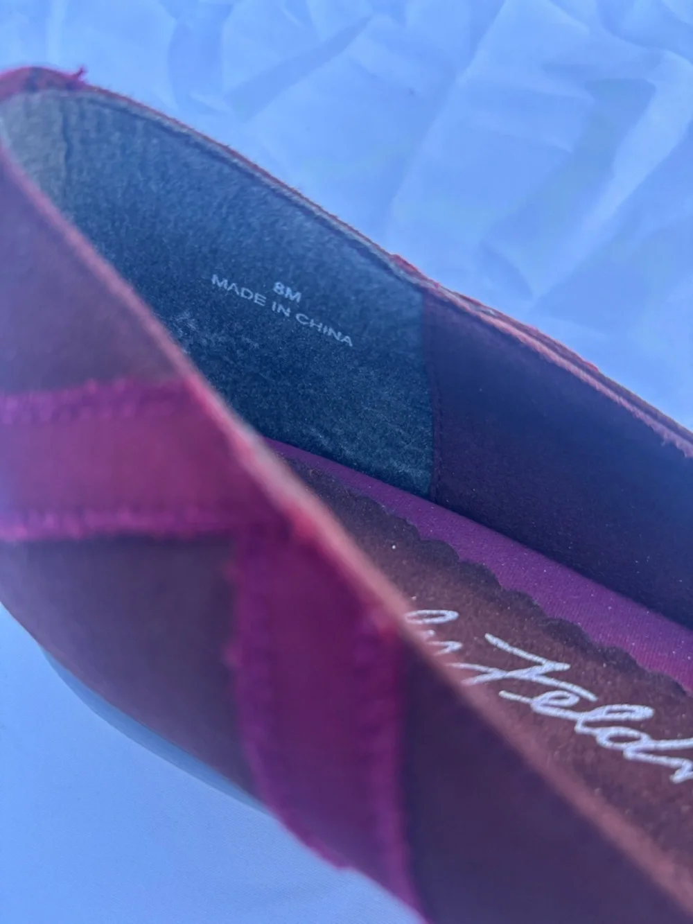 Beverly Feldman Burgundy Satin Ballet Flats